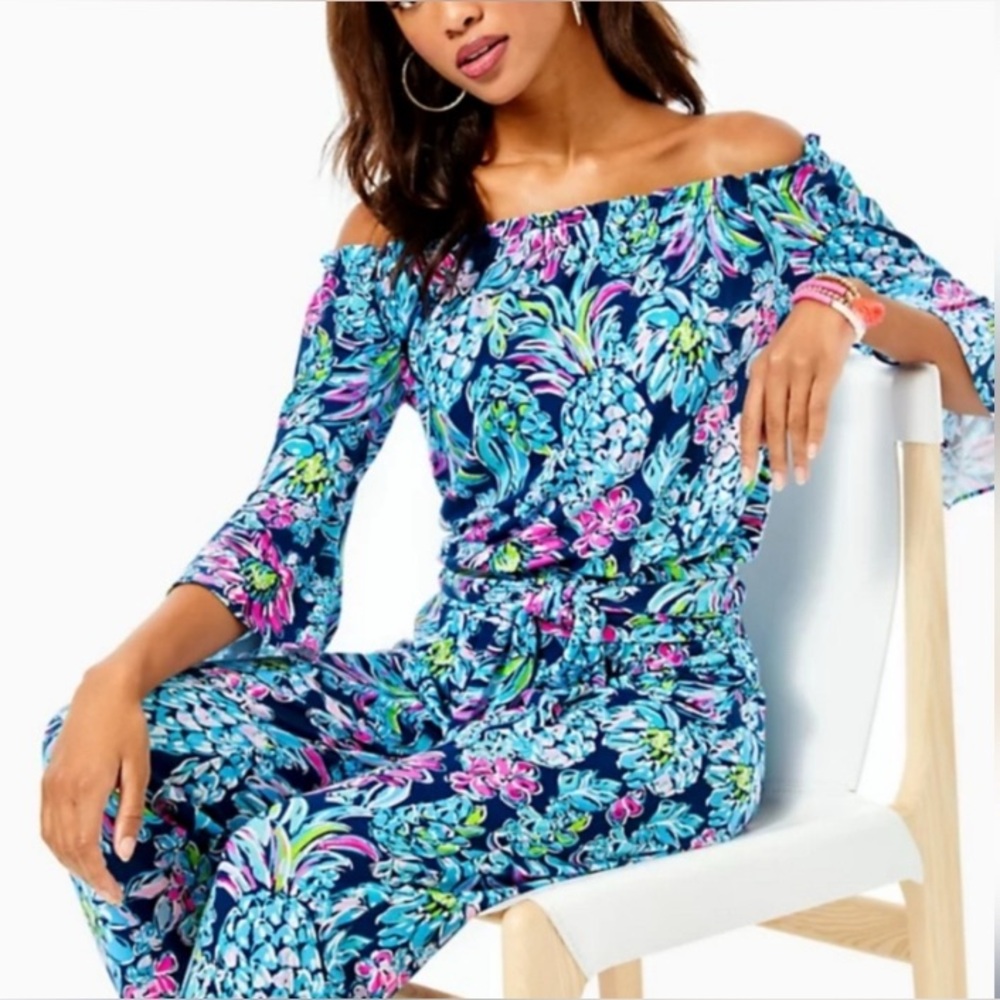 Lilly Pulitzer Calla Jumpsuit High Tide Navy Pineapple Paradise Small